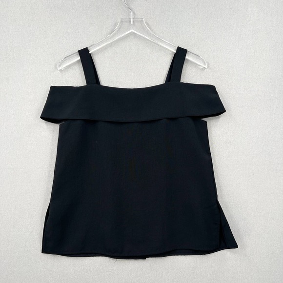 TIBI Shirt Womens 2 Black Strappy Off the Shoulder Top Button front Blouse - Picture 3 of 11